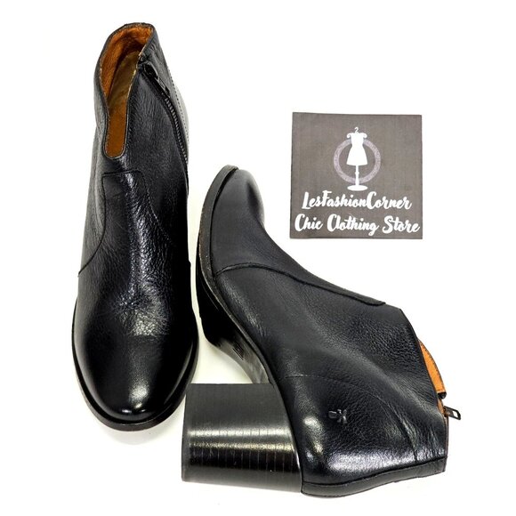 Frye Women’s Black Leather Nora Zip Short Ankle Block Heel Boot Size 9B 1778 - Picture 9 of 16